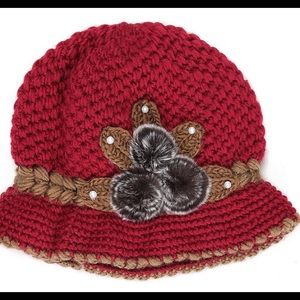 Knit hat wine with embellishments NWOT